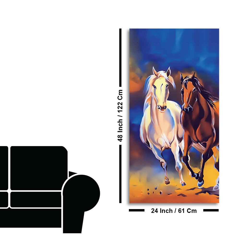 White & Brown Horse Running Canvas Wall Hanging Painting - Decor Smart