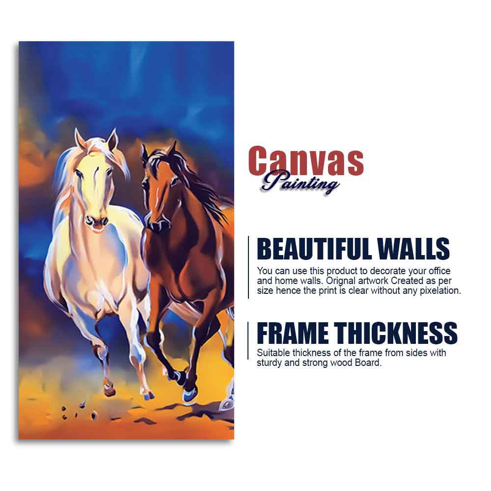 White & Brown Horse Running Canvas Wall Hanging Painting - Decor Smart