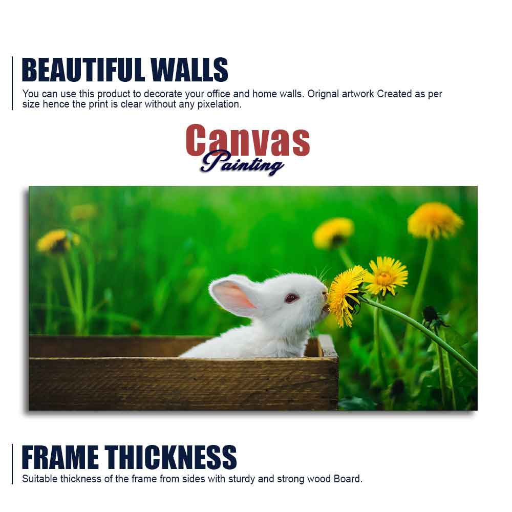 White Bunny in Yellow Flowers – Garden Canvas Wall Painting - Decor Smart