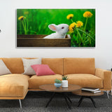 White Bunny in Yellow Flowers – Garden Canvas Wall Painting - Decor Smart