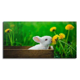 White Bunny in Yellow Flowers – Garden Canvas Wall Painting - Decor Smart