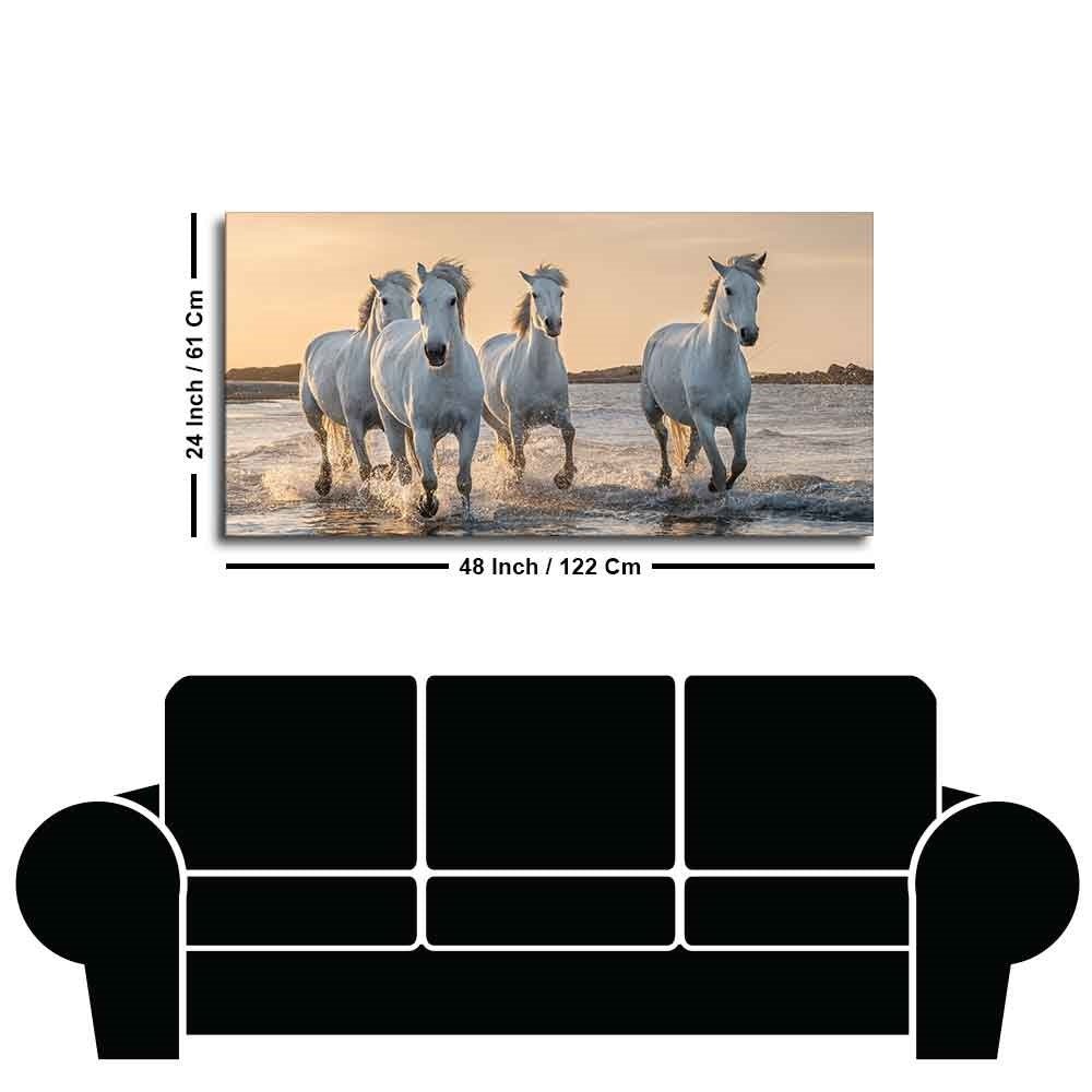 White Horses Galoping in Water Premium Wall Painting - Decor Smart