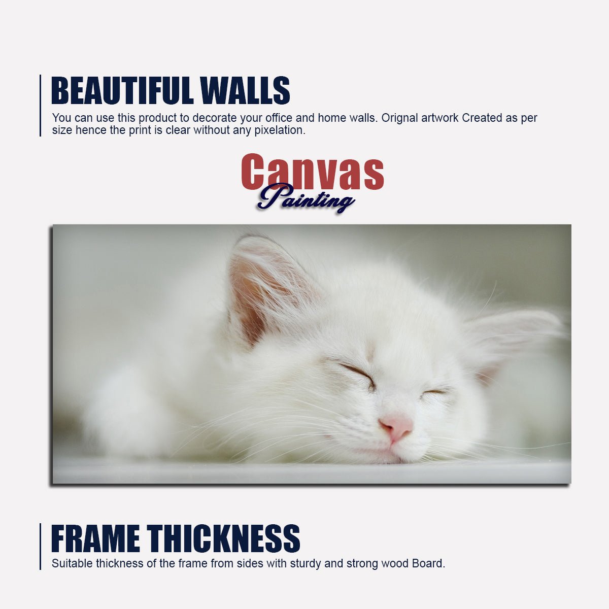 White Kitten Sleeping Canvas – Cute Wall Painting - Decor Smart