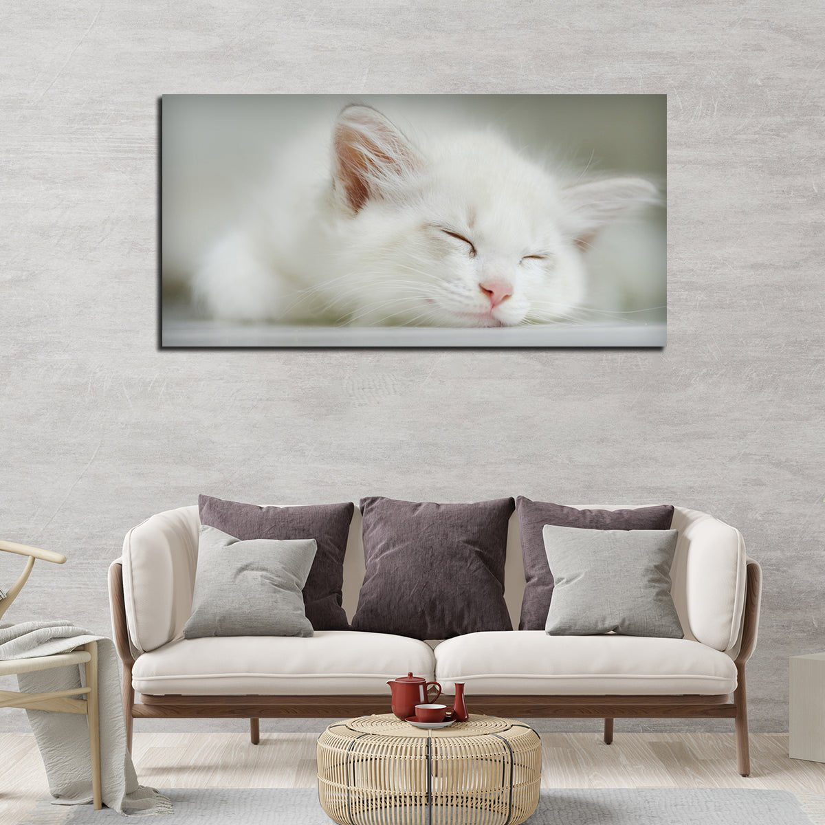 White Kitten Sleeping Canvas – Cute Wall Painting - Decor Smart