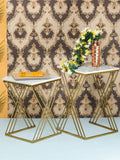 White Marble Golden Iron Stand Side Coffee Table Set of 2 - Decor Smart