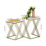White Marble Golden Iron Stand Side Coffee Table Set of 2 - Decor Smart