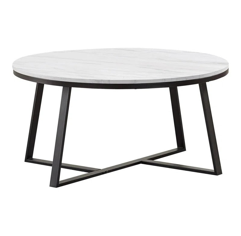 White Marble Round Coffee Table Set of 2 with Faux Marble - Decor Smart