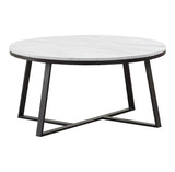 White Marble Round Coffee Table Set of 2 with Faux Marble - Decor Smart
