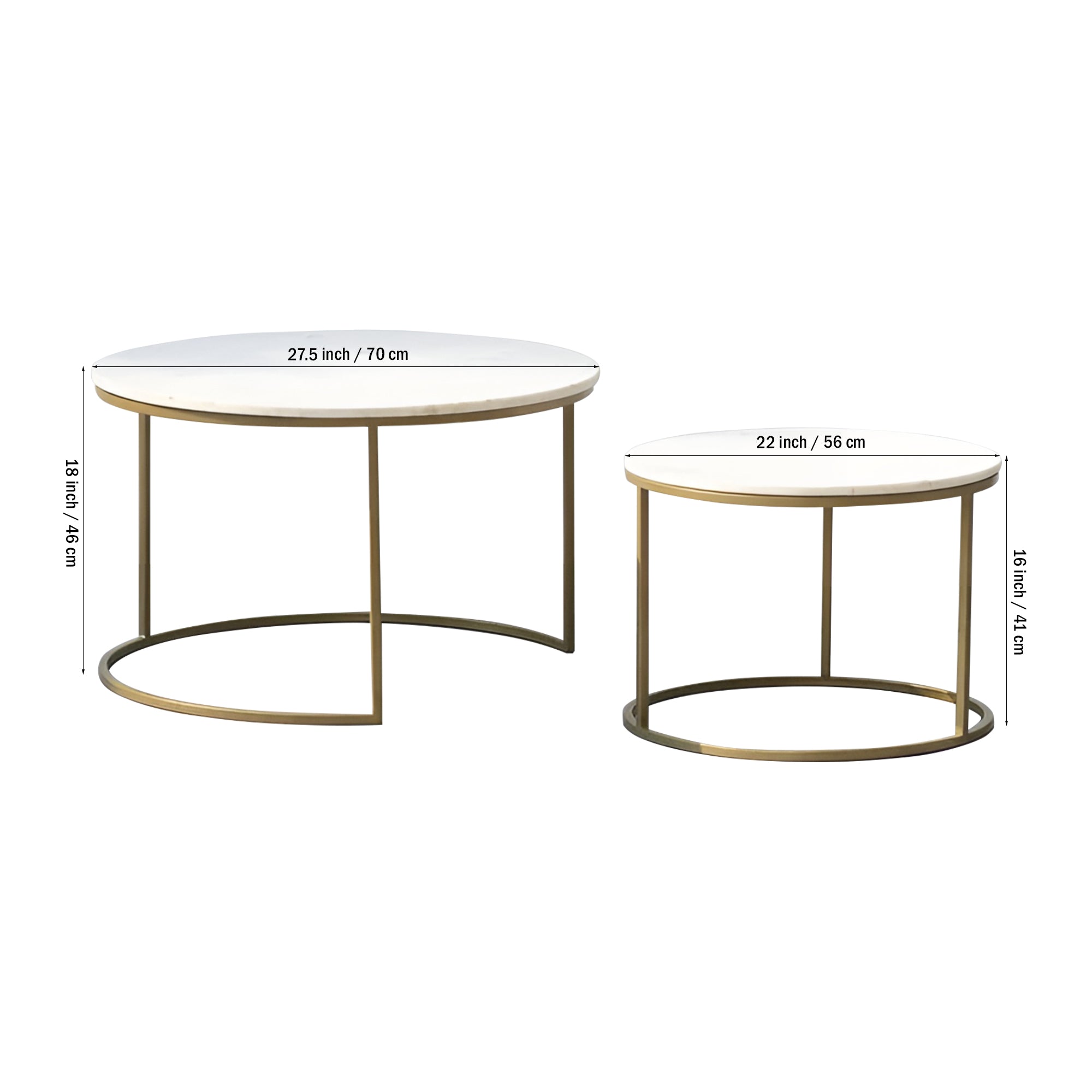 White Marble Round Iron Stand Coffee Tables Set of 2 - Decor Smart