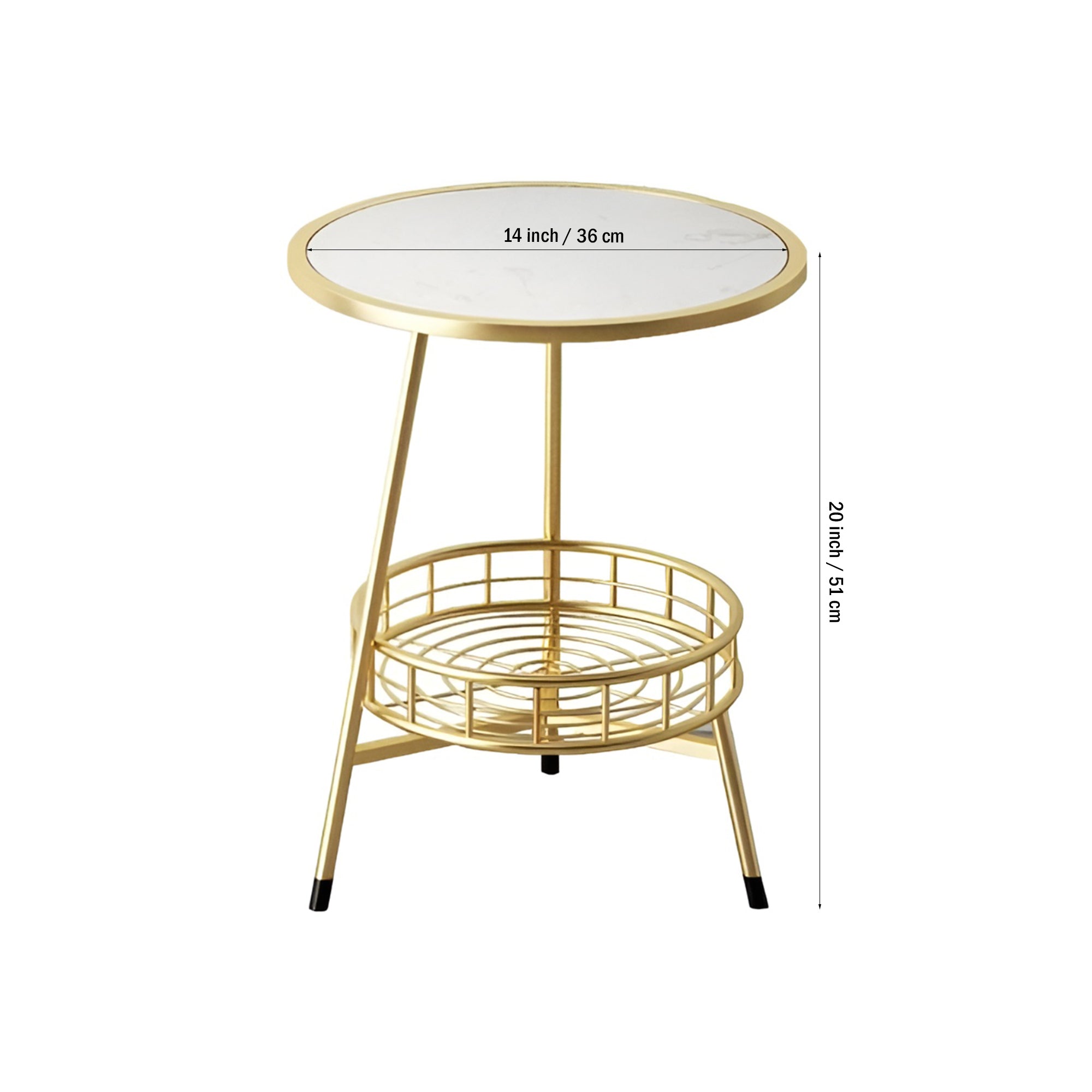 White Marble Round Shape Iron Stand Side Table - Decor Smart