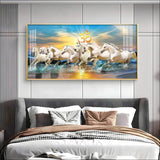 White Running Horses in Sea with Om Premium Acrylic Floating Wall Painting - Decor Smart