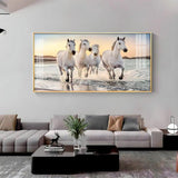 White Running Horses in The Sea Premium Acrylic Floating Wall Painting - Decor Smart