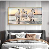 White Running Horses in The Sea Premium Acrylic Floating Wall Painting - Decor Smart