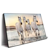 White Running Horses in The Sea Premium Acrylic Floating Wall Painting - Decor Smart