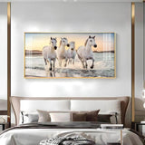 White Running Horses in The Sea Premium Acrylic Floating Wall Painting - Decor Smart