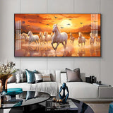 White Running Horses with Sunrise Premium Acrylic Floating Wall Painting - Decor Smart