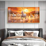 White Running Horses with Sunrise Premium Acrylic Floating Wall Painting - Decor Smart
