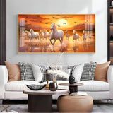 White Running Horses with Sunrise Premium Acrylic Floating Wall Painting - Decor Smart