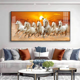 White Seven Running Horses Premium Acrylic Floating Wall Painting - Decor Smart