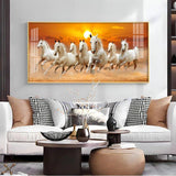 White Seven Running Horses Premium Acrylic Floating Wall Painting - Decor Smart