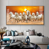 White Seven Running Horses Premium Acrylic Floating Wall Painting - Decor Smart