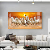 White Seven Running Horses Premium Acrylic Floating Wall Painting - Decor Smart