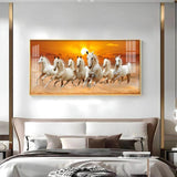 White Seven Running Horses Premium Acrylic Floating Wall Painting - Decor Smart