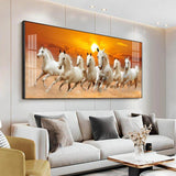 White Seven Running Horses Premium Acrylic Floating Wall Painting - Decor Smart