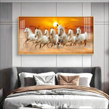 White Seven Running Horses Premium Acrylic Floating Wall Painting - Decor Smart