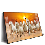 White Seven Running Horses Premium Acrylic Floating Wall Painting - Decor Smart