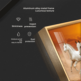 White Seven Running Horses Premium Acrylic Floating Wall Painting - Decor Smart