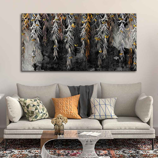 Willow Branches with Gold Butterflies Wall Painting - Decor Smart