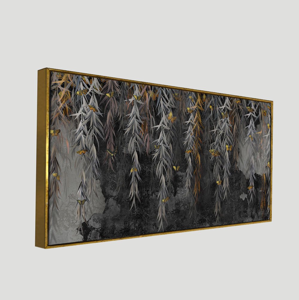 Willow Branches with Gold Butterflies Wall Painting - Decor Smart
