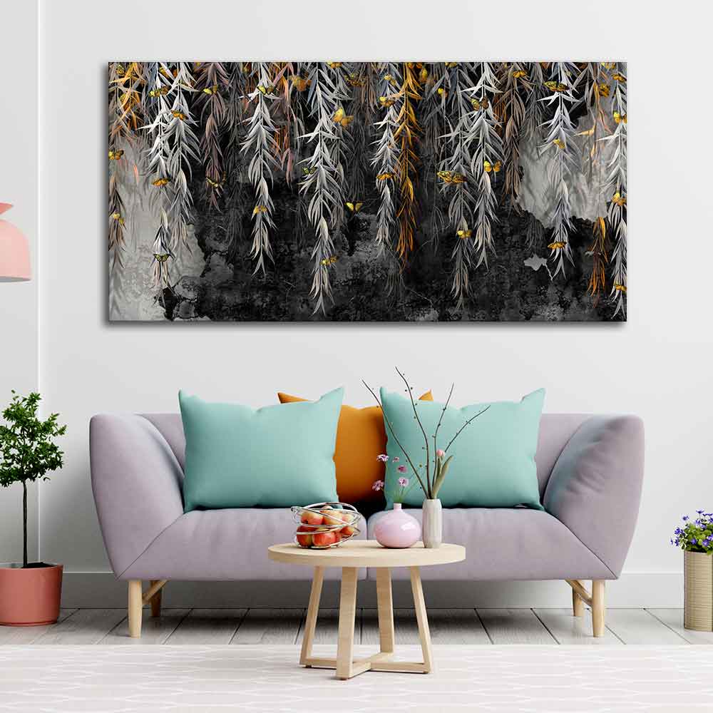 Willow Branches with Gold Butterflies Wall Painting - Decor Smart