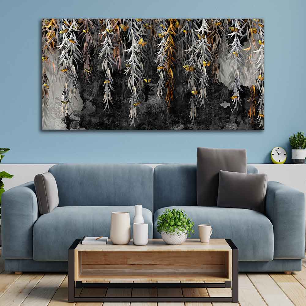 Willow Branches with Gold Butterflies Wall Painting - Decor Smart
