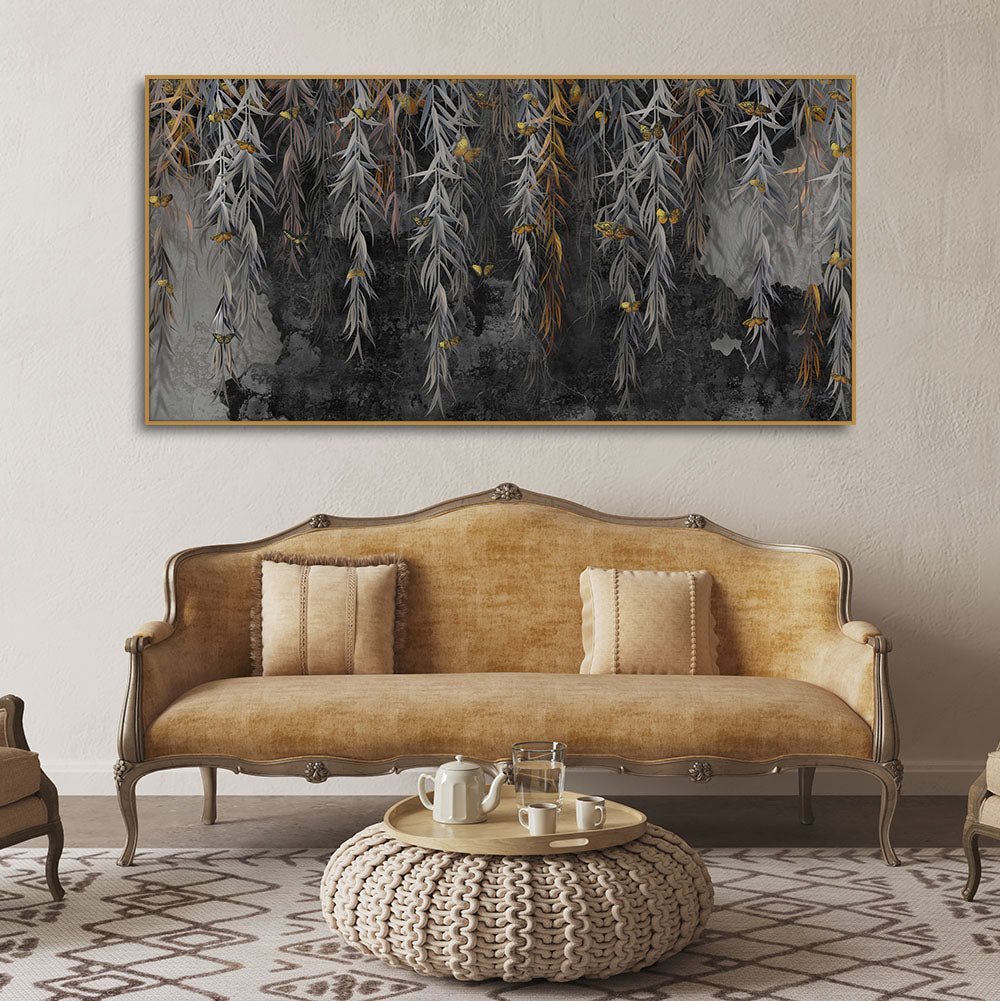 Willow Branches with Gold Butterflies Wall Painting - Decor Smart