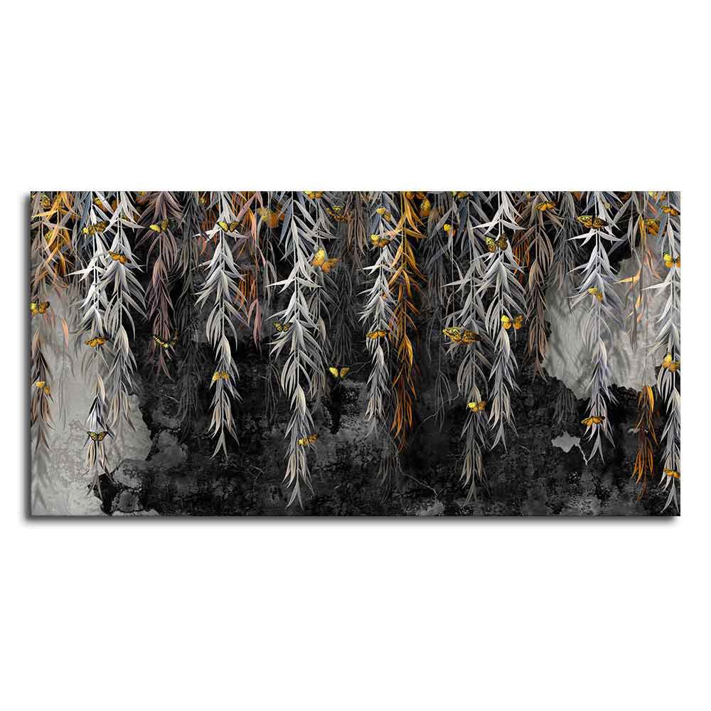 Willow Branches with Gold Butterflies Wall Painting - Decor Smart