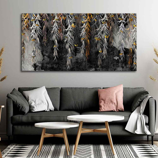 Willow Branches with Gold Butterflies Wall Painting - Decor Smart
