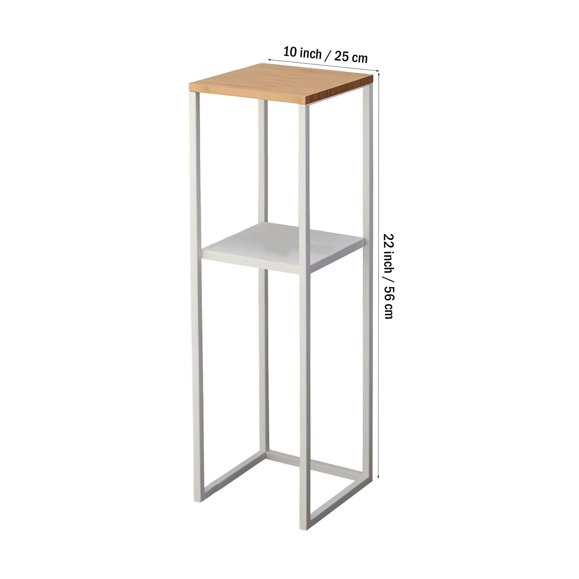 Wood Pedestal 2 - Tier Square Shape White Stand End Side Table - Decor Smart