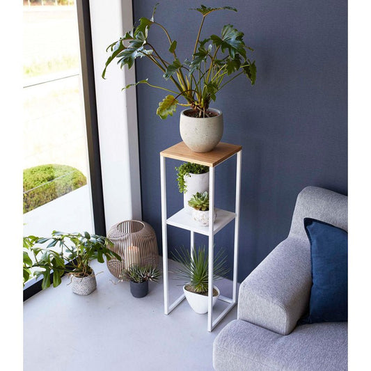 Wood Pedestal 2 - Tier Square Shape White Stand End Side Table - Decor Smart