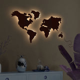 World Map Backlit Wooden Wall Decor with LED Night Light Walnut Finish - Decor Smart