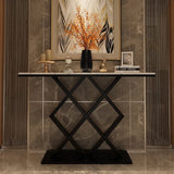 X - Rhombus Black Rectangular With Faux Marble Top Console Table - Decor Smart