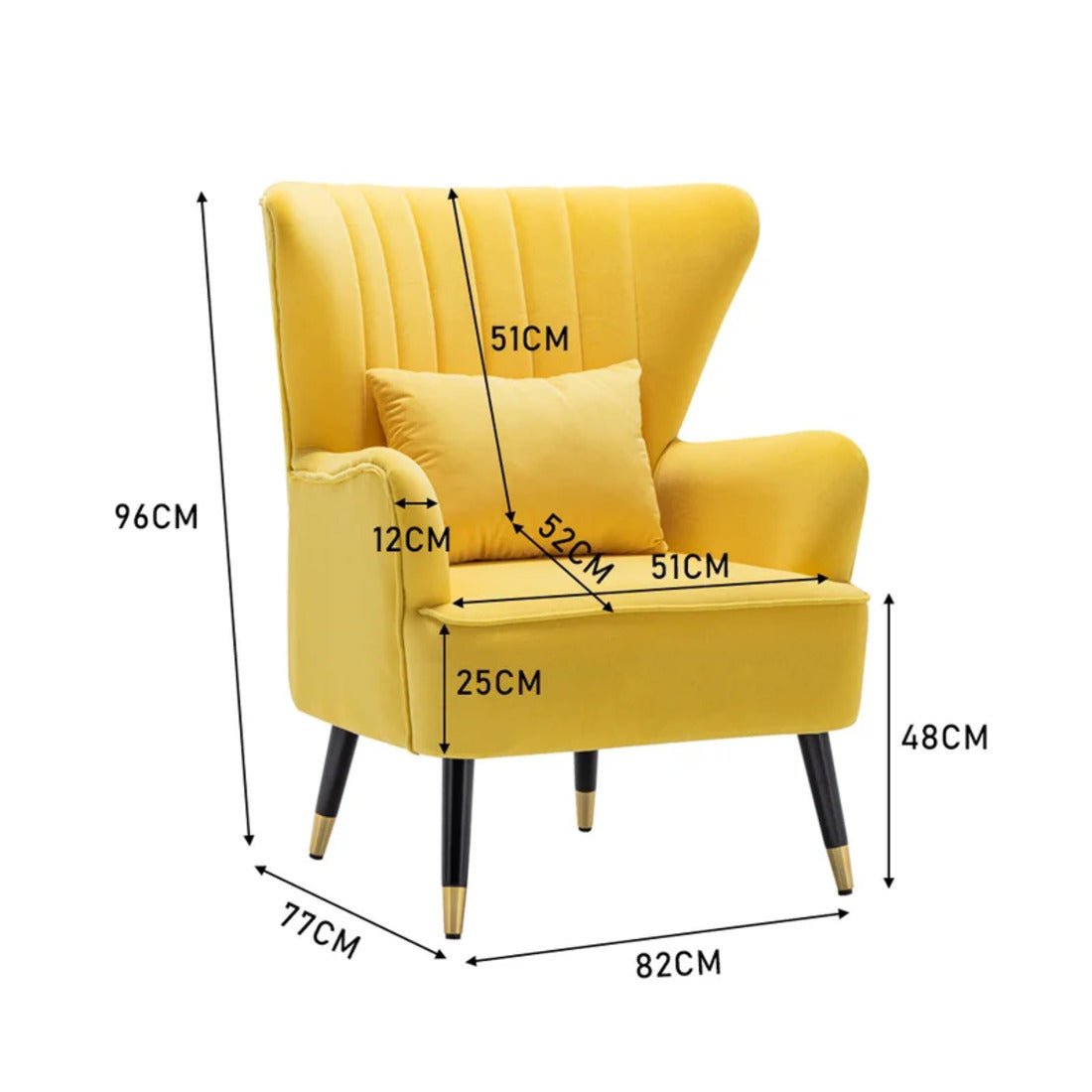 Yellow Color Tufted Accent Chair with Cushion - Decor Smart