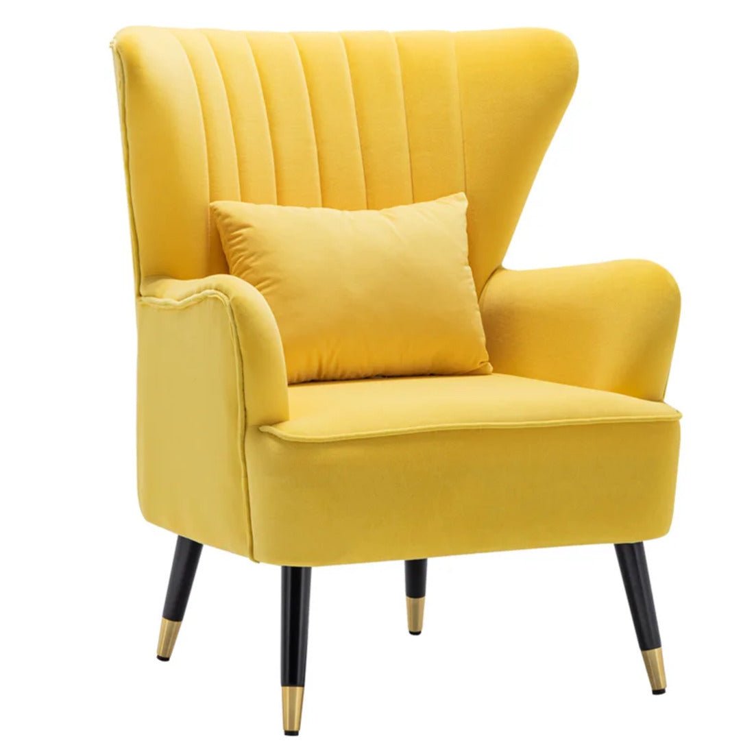 Yellow Color Tufted Accent Chair with Cushion - Decor Smart