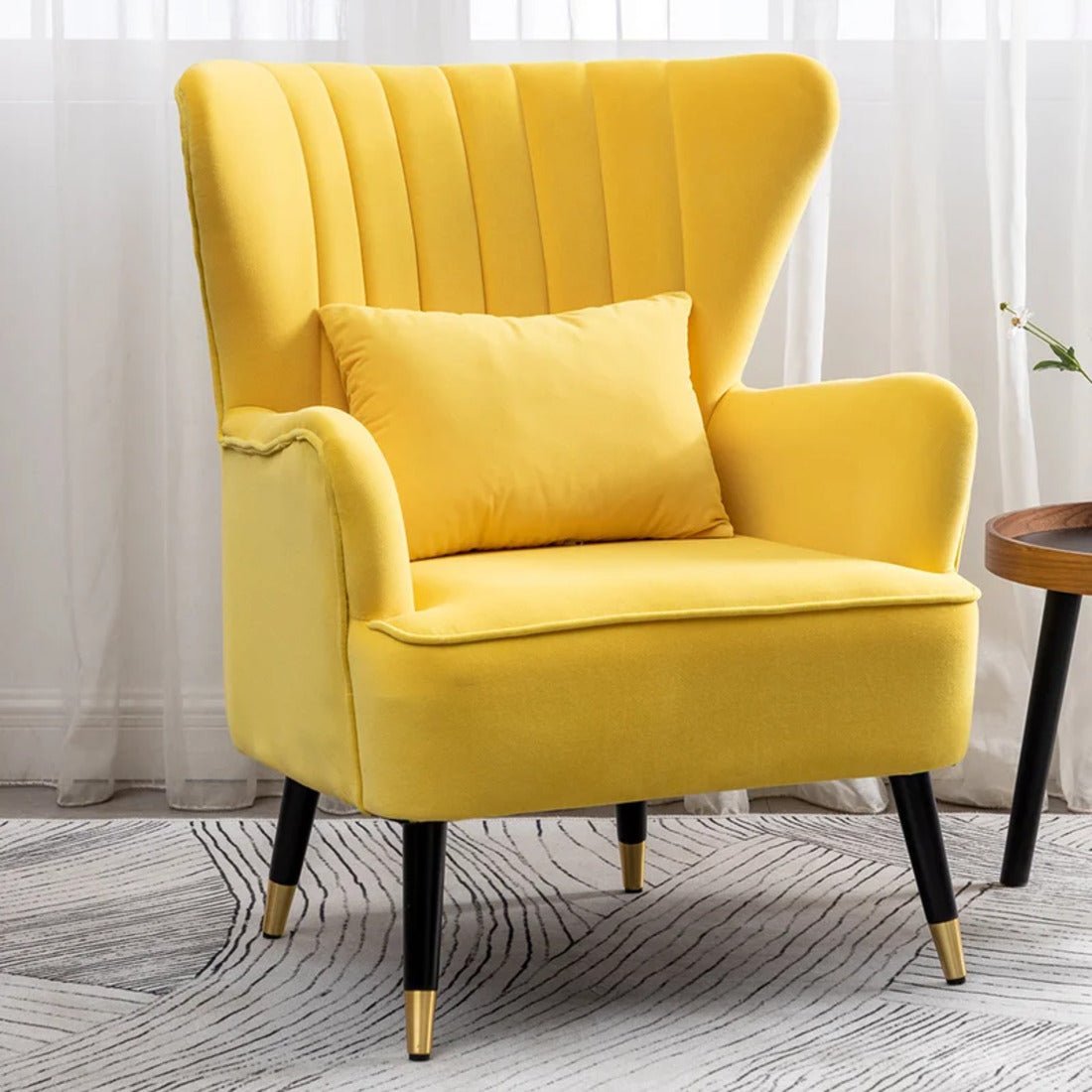 Yellow Color Tufted Accent Chair with Cushion - Decor Smart