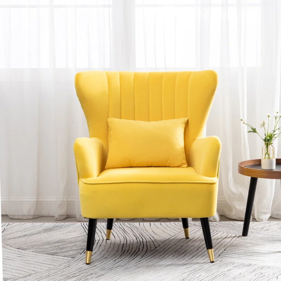 Yellow Color Tufted Accent Chair with Cushion - Decor Smart