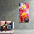 Yellow Flowers on Colorful Galaxy Background 3 Pieces Canvas Wall Painting
